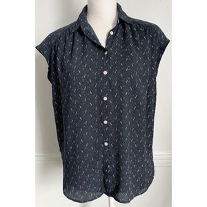 Loft • Abstract Navy Blue Button-Up Women's Top